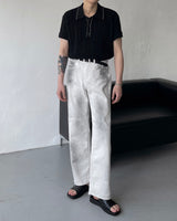 キコスコッチショートスリーブカラーニットウェア / OWN Kiko Scotch Short-Sleeved Collar Knitwear (2 colors)