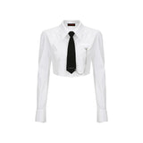 ネクタイチェーンクロップシャツ/0 1 necktie chain crop shirt - WHITE