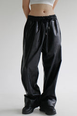 レザーストリングワイドパンツ/Leather String Wide Pants (2color)