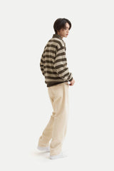 ストライプカラーカーディガンシャツ/Striped collar cardigan shirt C7 Oatmeal&Brown