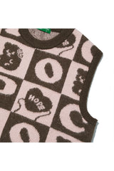 Hope Checker-Board Knit Vest_Brown (6678732439670)