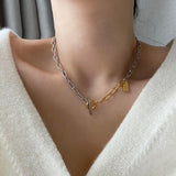 2トーントグルバーボールドチェーンショートネックレス / lx Two Tone Toggle Bar Bold Chain Short Necklace