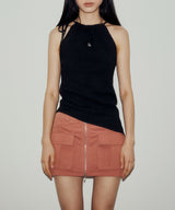 アンバランスホルターノースリーブ / UNBALANCED HALTER SLEEVELESS (BLACK)