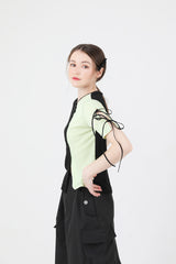 スリットリボンハーフスリーブTシャツ / Slit Ribbon Half-Sleeve T-shirt Green