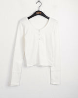 Gabe Snap Button U-neck Long Sleeve T-Shirt
