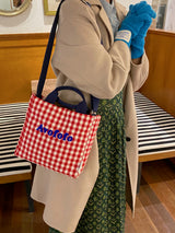 Porto check pattern bag picnic check cotton cloth bag cross shoulder tote bag S size