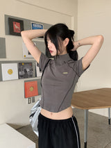 Raping Sporty cut half zip up short sleeve T-shirt