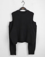 Pler Round-neck  Shoulder Slit Long-Sleeved Knit