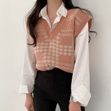 Houndstooth V-Neck Knit Vest