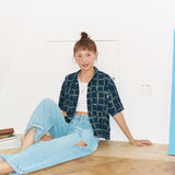 [Hawaiian Crop Shirt] Reef Check - Navy (6626230632566)