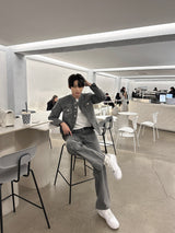 セミオーバーサイズチャイナセットアップデニムパンツ / LMN Semi-Oversized China Setup Denim Pants (Gray)