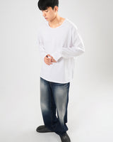 UネックシルケットロングスリーブTシャツ/U neck silket long sleeve 2color