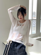 ジュープボートネックダメージサマー長袖ニット / Jupe boat neck damage summer long sleeve knit
