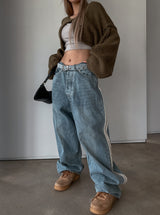 (UNISEX) ピーナッツラインワイドデニムパンツ