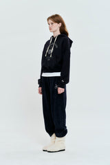 CHERRY ARCH LOGO CROP NAPPING HOODIE [DARK NAVY]