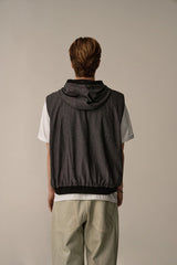 LETTERING DENIM HOODED VEST(BLACK)