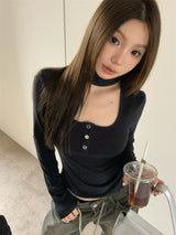 Square holy neck slim fit top