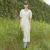 フラワーピンタックボタンドレス/[LINE] Flower Pintuck Button Dress