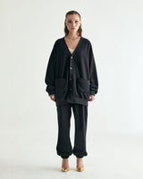 UNISEX LABEL POINT SOFT SWEAT CARDIGAN W - BLACK (6636052250742)