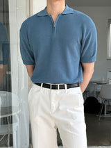 LMNカラーリングハーフジップアップハッチ半袖ニット/LMN Cooling Half Zip-Up Hachi Short-Sleeved Knitwear (9 colors)