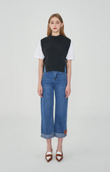 ストレートフィットロールアップ刺繍デニムパンツ / STRAIGHT FIT ROLL UP EMBROIDERY DENIM PANTS [6863]