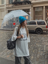 (UNISEX) オーバーハーフネックレタリング半袖
