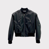 (UNISEX) ダブルスナップパッドレザーフライトジャケット