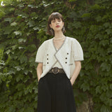 ツイードサイドボタンジャケット/[LINE] Tweed Side Button Jacket (Ivory)