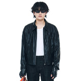 WRINKLE LEATHER SINGLE JACKET BLACK