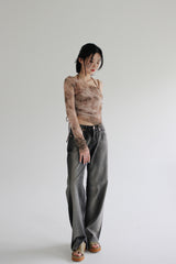 ラインフェイデッドデニムパンツ / black blue line faded denim
