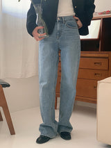 メンションナッピングライトブルーワイドウィンターデニムパンツ / Mention napping light blue wide winter denim pants