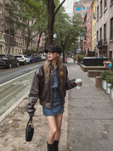 (UNISEX) ダブルスナップパッドレザーフライトジャケット
