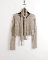 [Muffler Set] Forearm Bokashi Ribbed Button Cardigan