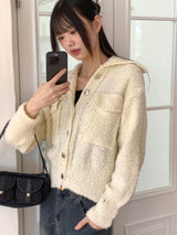 Loder wool collar pocket knit long-sleeved cardigan