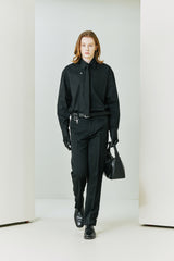 Side Vent Eyelet Straight Fit Slacks black (6683358167158)