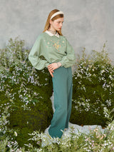 フラワーエンブロイダリーカラースウェットシャツ / Flower Embroidered Collar Sweatshirt