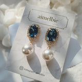 Elegant Oval Crystal and Pearl Piercing - Deep Blue