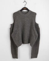Pler Round-neck  Shoulder Slit Long-Sleeved Knit