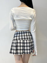 775. Sugar check black pleats mini sk (2color)
