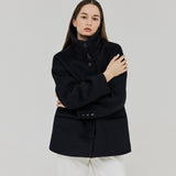 ヘリングボーンハイネックハーフコート / HERRINGBONE HIGH-NECK HALF COAT (NAVY)