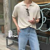 アンダーブックルオープンカラーショートスリーブニットウェア / Ander Bookle Open Collar Cool Short-Sleeved Knitwear (4 colors)