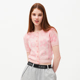 チェリージャカードパターンショートスリーブカーディガン / CHERRY JACQUARD PATTERN SHORT SLEEVE CARDIGAN [PINK]