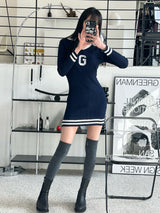 イブリブカラードレス/Eve ribbed collar dress