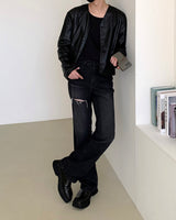 クロップドレザーカーディガン/SI Cropped Leather Cardigan (3 colors)