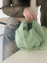 ライカーシースループリーツシルキーバケットトートバッグ / Liker See-Through Pleated Silky Bucket Tote Bag