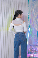 ジッパーショルダーメッシュクロップTシャツ/TOP(8304) Zipper Shoulder Mesh Crop Tee