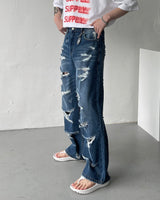 チェンデストロイデニムパンツ / Chen Destroyed Denim Pants (M ~ XL)
