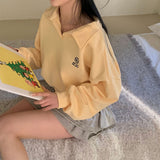 [New spring product 10%][BELLIDE MADE]襟付きクロップド刺繍スウェットシャツ