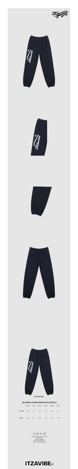 MILLENNIAL FLOWER JOGGER PANTS - NAVY