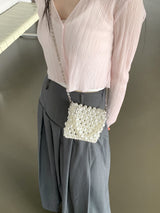 フェディンメタルパールビーズパールトートクロスバッグ/Pedin Metal Pearl Bead Pearl Tote Crossbody Bag